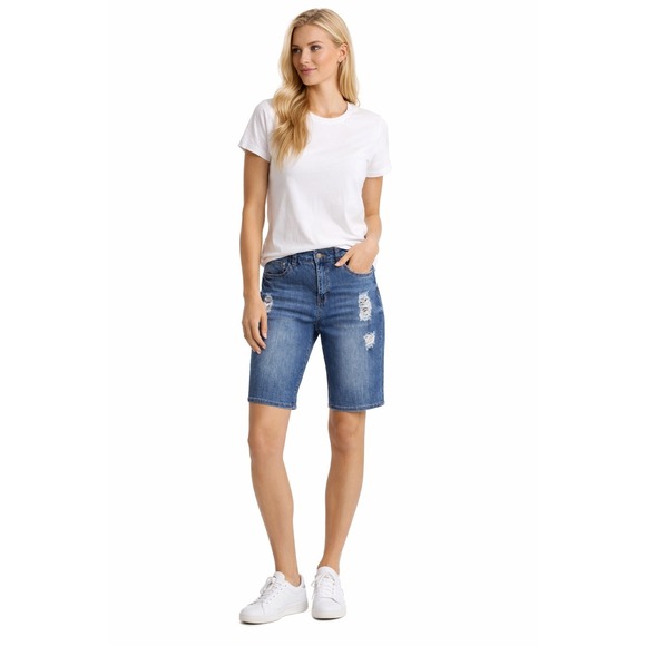 !it jeans Pants - !iT Jeans Long Rider Bermuda Shorts Womens 8 Blue Distressed Denim Good